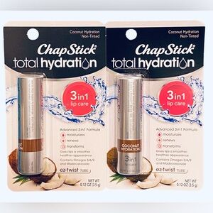Chapstick Total Hydration 3 In 1 Lip Care Coconut Lot Of 2 EZ Twist Tube 0.12 oz